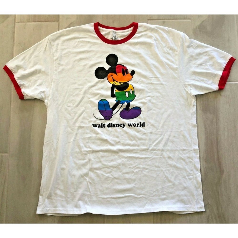 WALT DISNEY WORLD MICKEY MOUSE RAINBOW MENS 2XL SHORT SLEEVE T-SHIRT 100% COTTON